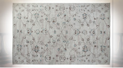 Grand tapis rectangulaire au motifs de fleurs finition blanc argile ambiance shabby chic, 290cm