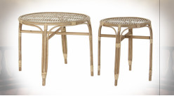 Série de 2 tables d'appoint en bambou finition naturelle ambiance exotique, Ø59cm
