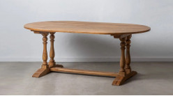 Table de salle à manger en bois de manguier, base esprit Monastère et pieds tournés, finition naturelle, ambiance campagne, 200cm