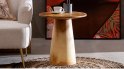 Table d'appoint ronde en bois de suar massif, ambiance tronc sculpté brut naturel, Ø50cm