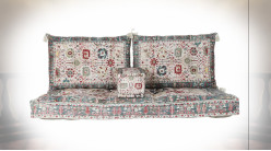 Ensemble de coussins en coton de style oriental aux motifs fleuris colorés, 155cm