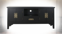 Meuble TV en bois finition noire et poignées dorées ambiance Japonaise, 120cm
