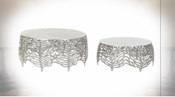 Série de 2 tables d'appoint en aluminium finition argentée de style moderne, Ø63.5cm