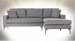 Canapé d'angle de style contemporain en lin finition gris clair et pieds en métal, 240cm