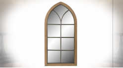 Grand miroir fenêtre de style rustique en bois finition naturelle vieillie, 135cm