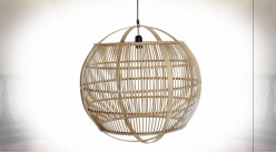 Suspension luminaire de forme sphérique en bambou finition naturelle ambiance tropicale, Ø55.5cm