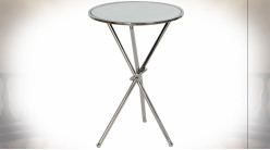 Table d'appoint de style moderne en acier chromé et plateau en verre, 53cm