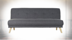 Canapé convertible 3 places en tissu finition gris foncé et pieds en bois clair de style Scandinave, 175cm