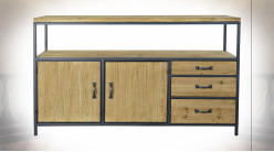 Buffet en bois de sapin finition naturelle et métal gris anthracite de style industriel, 120cm