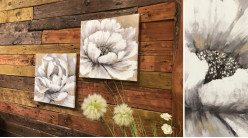 Série de 2 toiles carrées avec impressions de fleurs, ambiance romantique, 40cm
