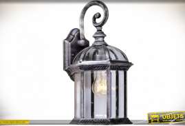 Lanterne extérieure en aluminium et verre, style vintage avec applique murale finition gris argenté vieilli