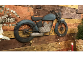 Décoration murale en métal en forme d’ancienne moto, finition usé, 98cm