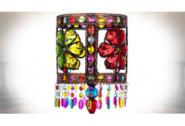 Lampe de chevet en dentelle de métal et pampilles en acrylique colorée, ambiance oriental chic