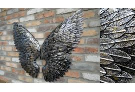 Grande déco murale originale en métal, forme d’ailes d’ange noir et argent, 75cm de hauteur finale
