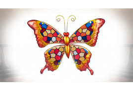Série de décoration murale en forme de papillons en métal et verre coloré, ambiance champêtre chic