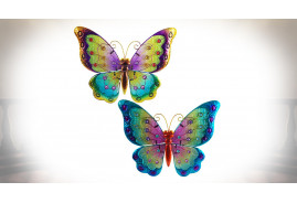 Set de papillons à suspendre en métal et intérieurs en verre coloré, ambiance estivale colorée