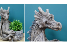 Jardinière d’intérieur en composite finition vieilli, forme de dragon fantastique