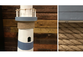 Décoration de phare en bois finition effet ancien, ambiance bord de mer, 115cm