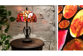 Lampe de style Tiffany avec incrustation de pierre d’agate et ambre véritable, Ø27cm