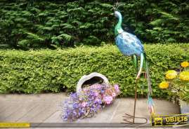 Grand paon décoratif en métal pour intérieur ou extérieur, plumage multicolore effet irisé