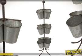 Jardinière en colonne coloris gris et noir avec 12 pots suspendus