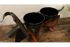Jardinière en forme de teckel, collection canine, décoration originale à 2 pots, 22cm