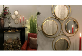Miroir décoratif mural en métal, en forme de cercles entrelacés, finition doré chic