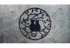Grande décoration murale en métal finition noir charbon, couple de chat posé sur une branche