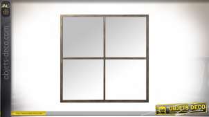 Miroir-fenêtre carré de style industriel en métal patine Champagne 80 x 80 cm