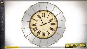 Horloge vintage avec encadrement en miroirs à facettes Ø 60 cm