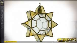 Suspension en verre ambré et métal noir en étoile inspirée de l'Art Califal musulman d'Espagne Ø 50 cm