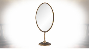 Grand miroir de table ovale en métal coloris cuivre vieilli 40 cm