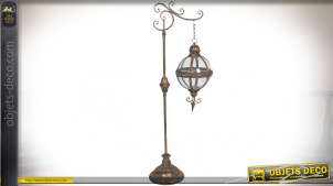 Lanterne sphérique suspendue en métal doré de style vintage avec potence 123 cm