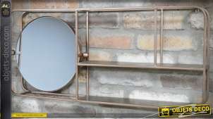 Miroir mural étagère style industriel et vintage métal Champagne 82 cm