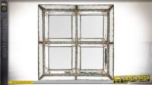 Miroir à 4 cases carrées et biseautées style brocante chic et récup' 32 x 32 cm