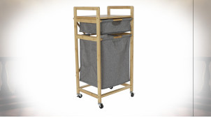 COMMODE BAMBOU POLYESTER 42X35X85 ROUES GRIS