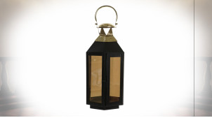 Lanterne hexagonale en métal noir et doré avec vitres teintées 46 cm