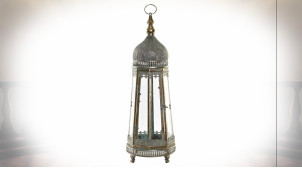 Lanterne octogonal en métal argenté et doré de style oriental 71 cm