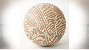 Boule décorative en résine effet bois sculpté, finition bois clair et blanc, Ø11cm