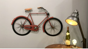 Grand vélo mural en métal finition rouge vieilli, ambiance vintage, 102cm
