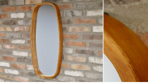 Miroir rustico moderne avec encadrement en bois d'hévéa, forme ovale, 80cm