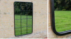 Grand miroir rectangulaire en métal finition noir charbon, style fenêtre 12 carreaux, 125cm