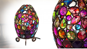 Lampe à poser en métal et acrylique, ambiance orientale multicolore, forme d'oeuf sur pieds, 24cm
