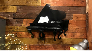 Décoration murale en forme de piano finition noir charbon, clavier miroité, ambiance classe de musique, 65cm