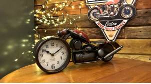 Horloge à poser en forme d'ancienne moto, ambiance vintage finition vieux rouge, 39cm