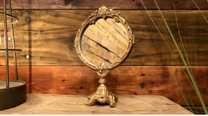 Petit miroir de table en résine finition doré ancien, ambiance boudoir baroque, 20cm