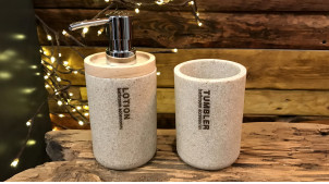 Coffret d'accessoires de salle de bain, en résine effet pierre taillée, pot et distributeur de savon, 17cm
