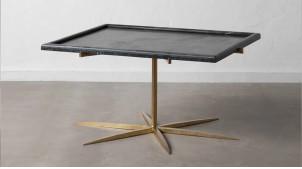 Grande table d'appoint en métal doré et marbre noir véritable, ambiance chic, 94cm