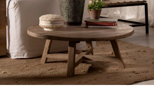Grande table basse en bois massif, ambiance chalet rustique, Ø105cm