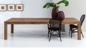 Très grande table en teck massif, finition brut naturel, ambiance rustico moderne, 300cm